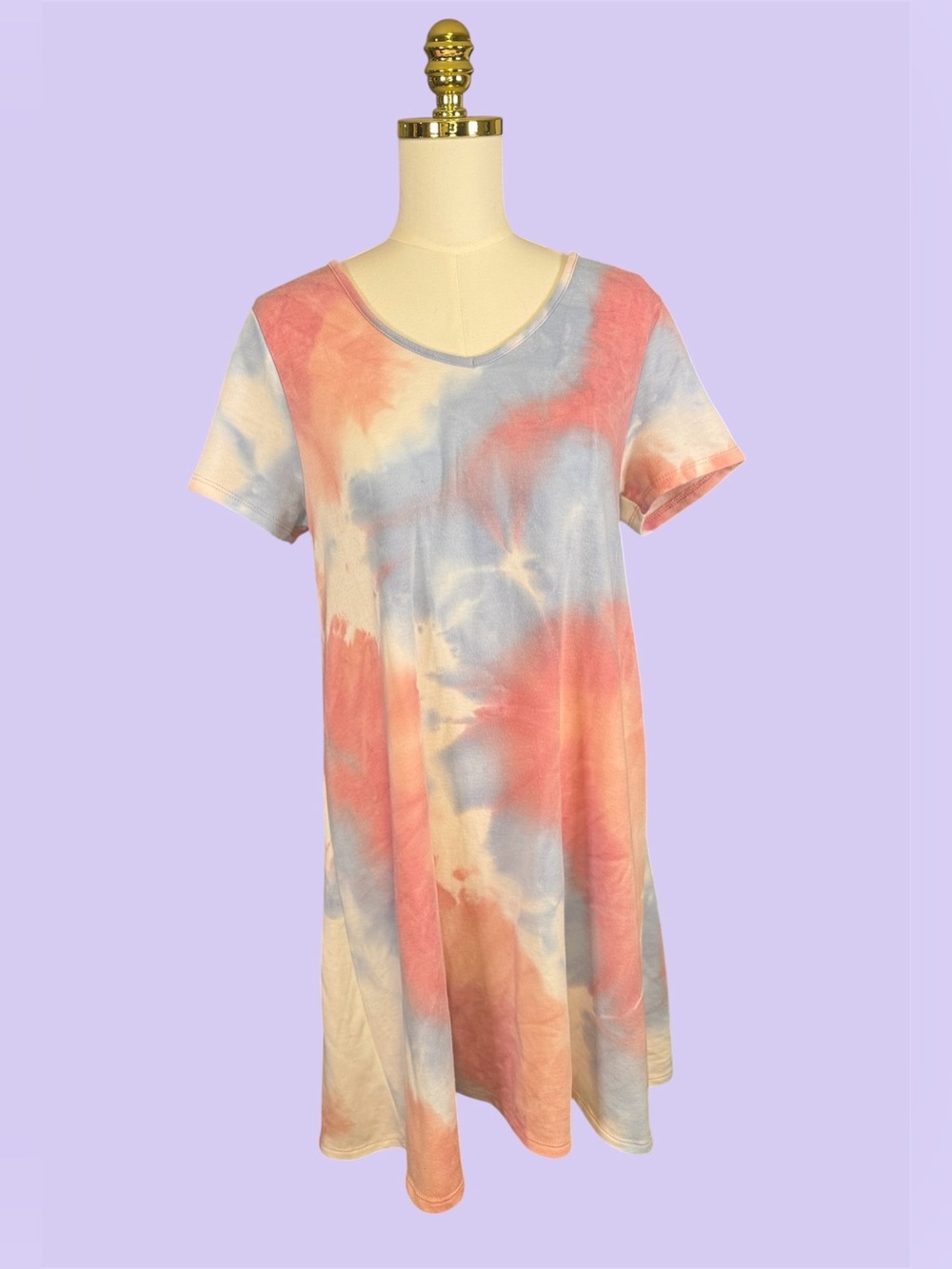 Tie Dye Pink Purple Blue Short Sleeve T Shirt Dress Large